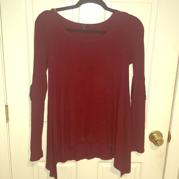 Wine swing blouse with leather heart elbow patches - Picture 1 of 2